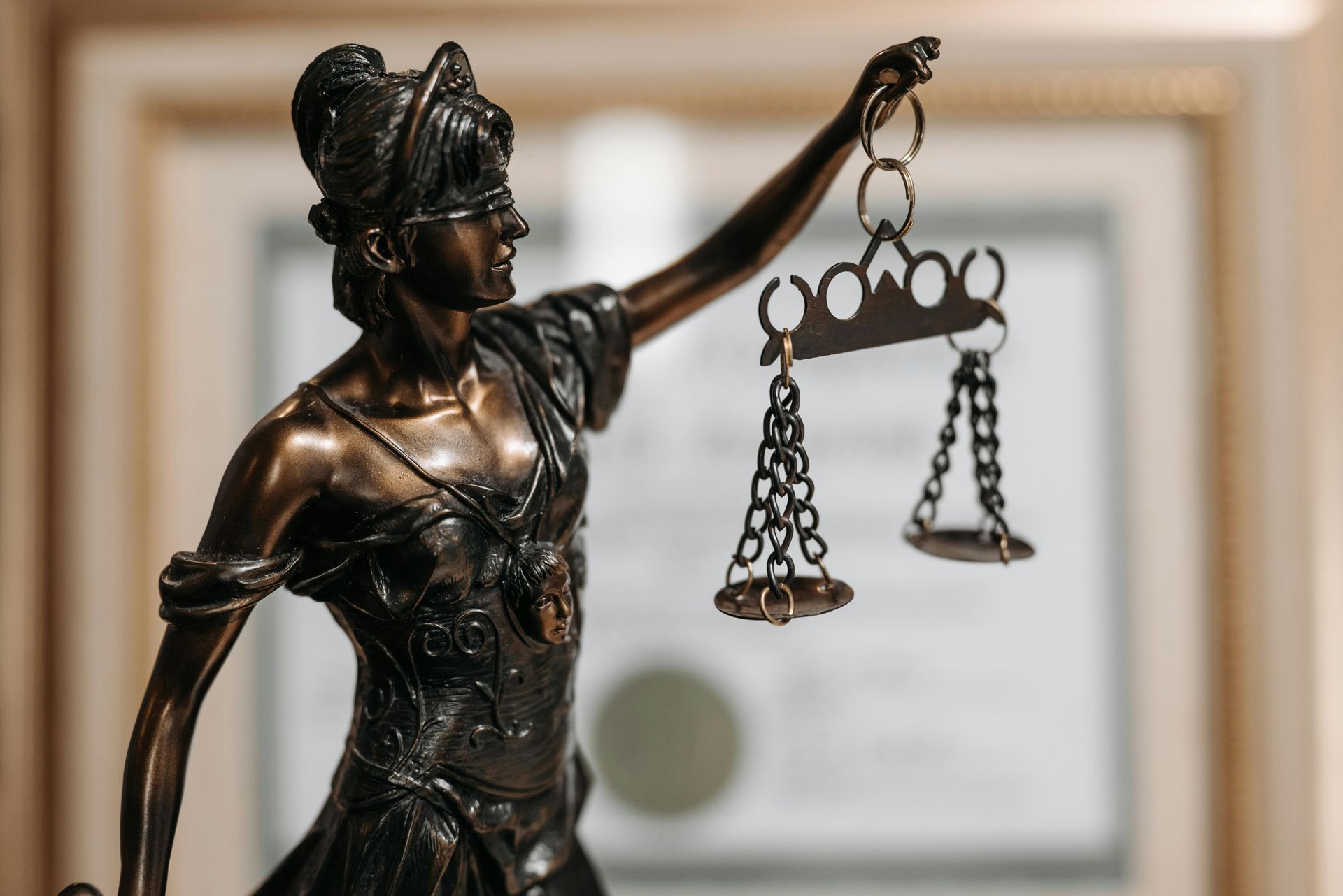 Bronze scales of justice statue
